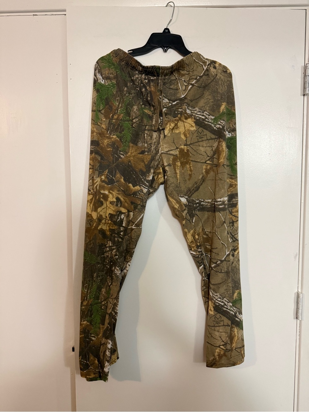 Realtree camouflage lounge pants with drawstring waist.